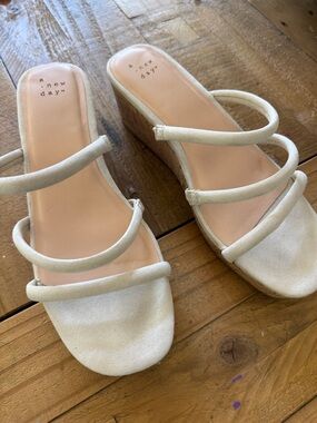 a new day Cream Triple-Strap Wedge Sandals